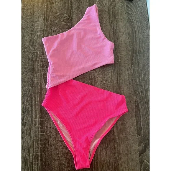 NEW Beach Riot X Free People Pink Colorblocked Ribbed Celine One Piece Swimsuit - Picture 4 of 5